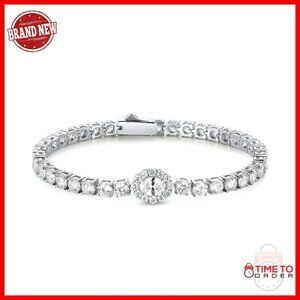 Sterling Silver Tennis Bracelet 7" Oval Halo CZ Fine Jewelry Gift